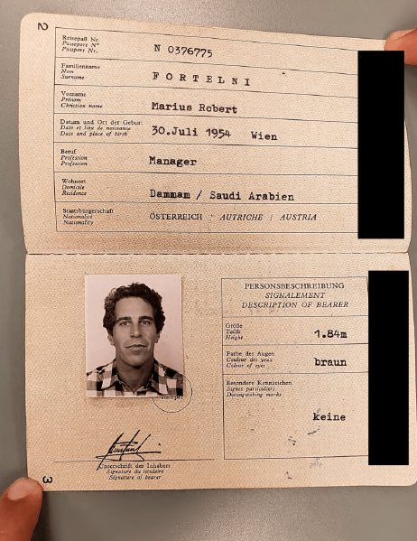 A photo of a passport with Jeffrey Epstein's picture and a different name, included in the Epstein files released Tuesday, Dec. 23, 2025. 