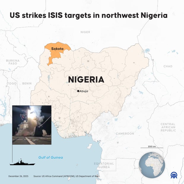 Map shows area of US strikes on ISIS targets in northwest Nigeria 
