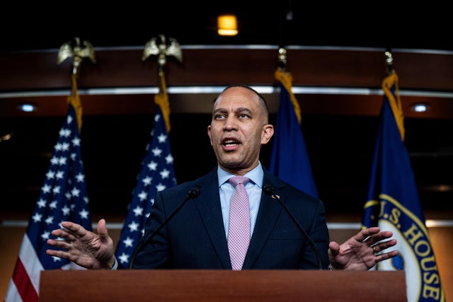 House Minority Leader Hakeem Jeffries, a New York Democrat, speaks during a news conference at the U.S. Capitol  