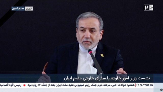 Iranian Foreign Minister Abbas Araghchi makes a speech amid amid evolving anti-government unrest, in Tehran 