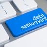 Debt Settlement - Caption on the Blue Keyboard Button. 3D 