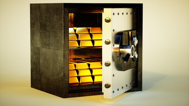 3d photo realistic vivid image of safe with golden bars 