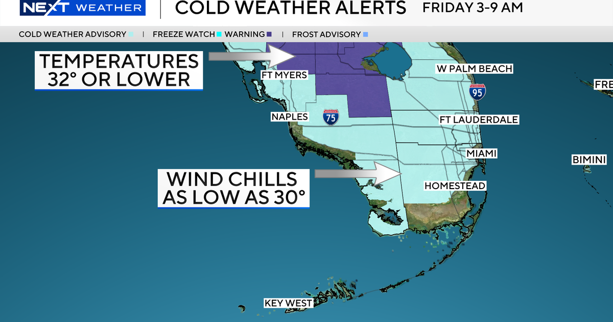 Tumbling temperatures in South Florida will have residents reaching for the sweaters