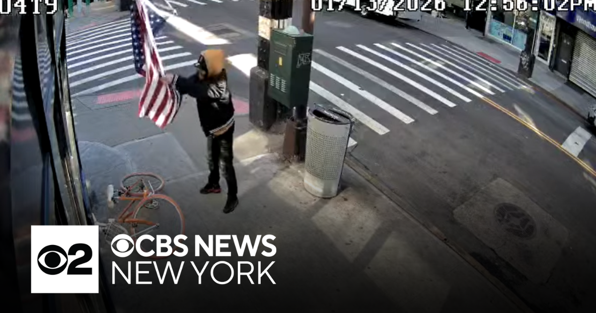 Video shows man slashing American flag outside NYC bar