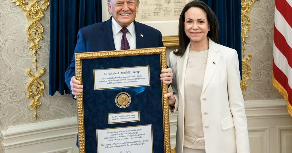 Machado presents Trump with Nobel Peace Prize medallion