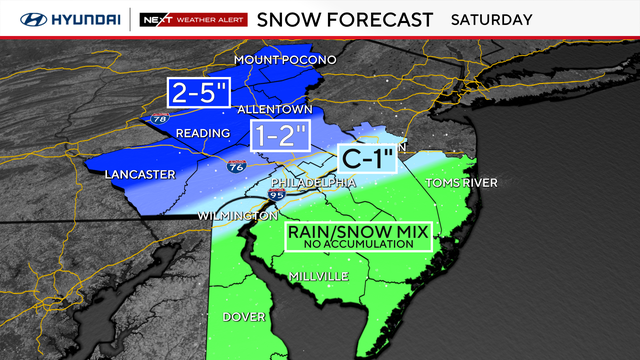 Snow showers, bitter cold air arrives Saturday in the Philadelphia region 
