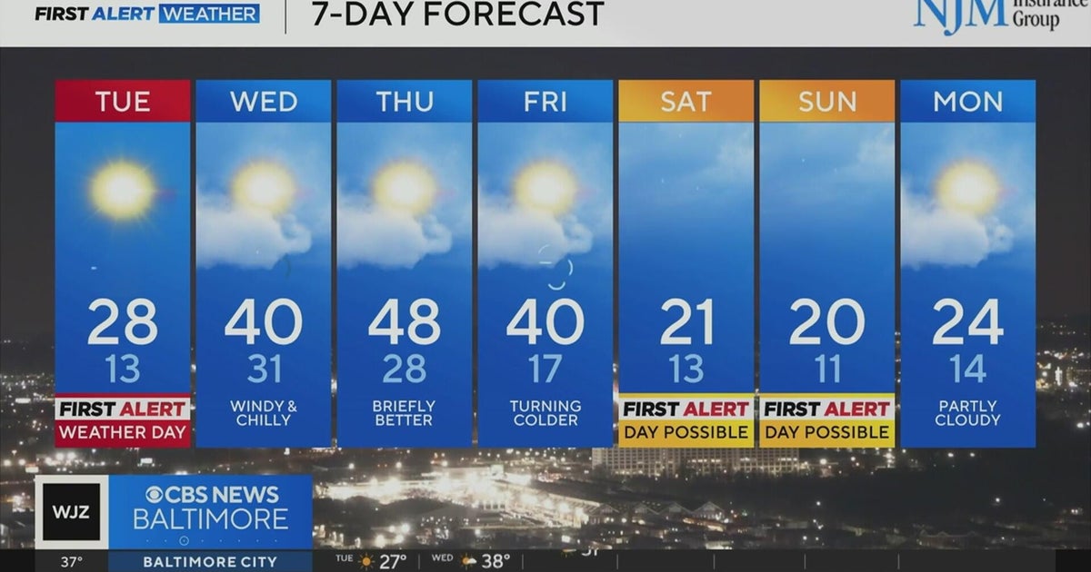 Brutally cold temperatures on Tuesday in Maryland - CBS Baltimore