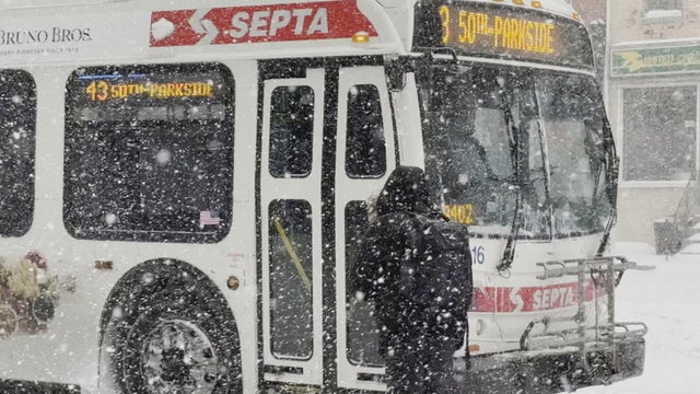 SEPTA bus in snow on Sunday, Jan. 25, 2026 