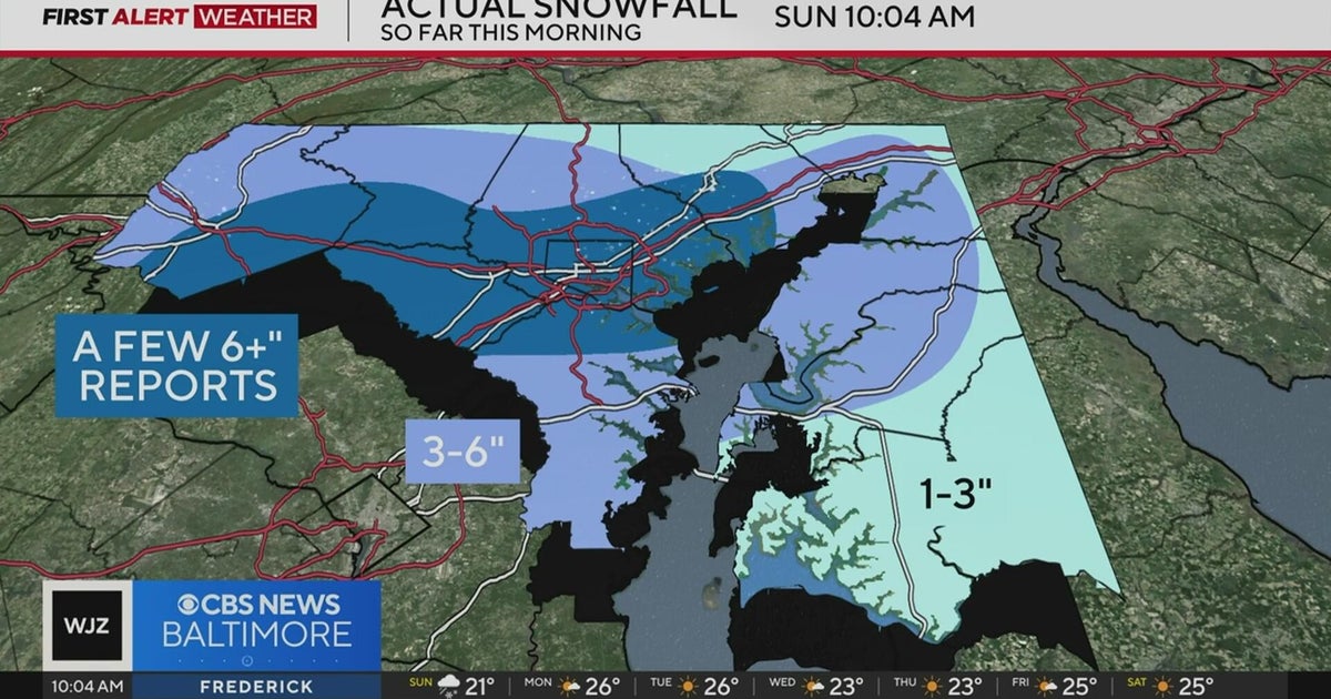 Snow totals, road conditions and timing for sleet in Maryland
