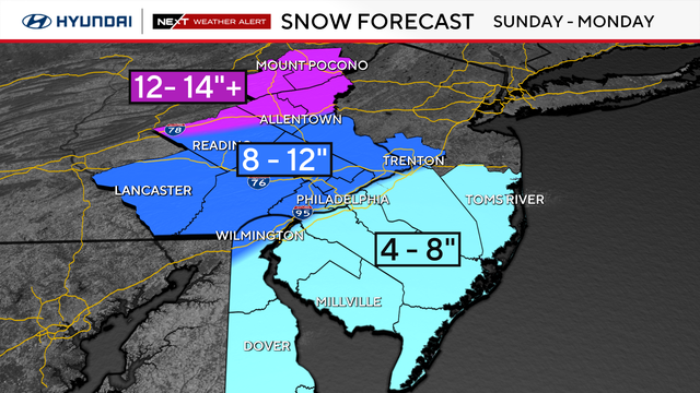 Philadelphia region could see nearly a foot of snow during Sunday's winter storm 