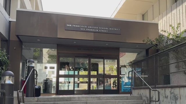 The entrance of a building with the words San Francisco Unified School District written on the facade 