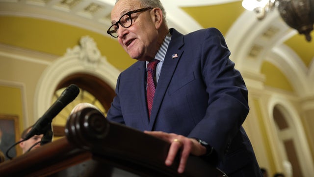 Senate Minority Leader Chuck Schumer speaks to the media following the weekly Senate policy luncheons at the U.S. Capitol on Jan. 13, 2026 in Washington, DC. 