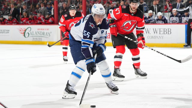 Mark Scheifele #55 of the Winnipeg Jets skates during the second period of the game against the New Jersey Devils on January 27, 2026 at the Prudential Center in Newark, New Jersey. 