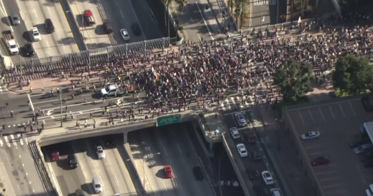 Protesters march through downtown Los Angeles in national call to action opposing federal immigration enforcement