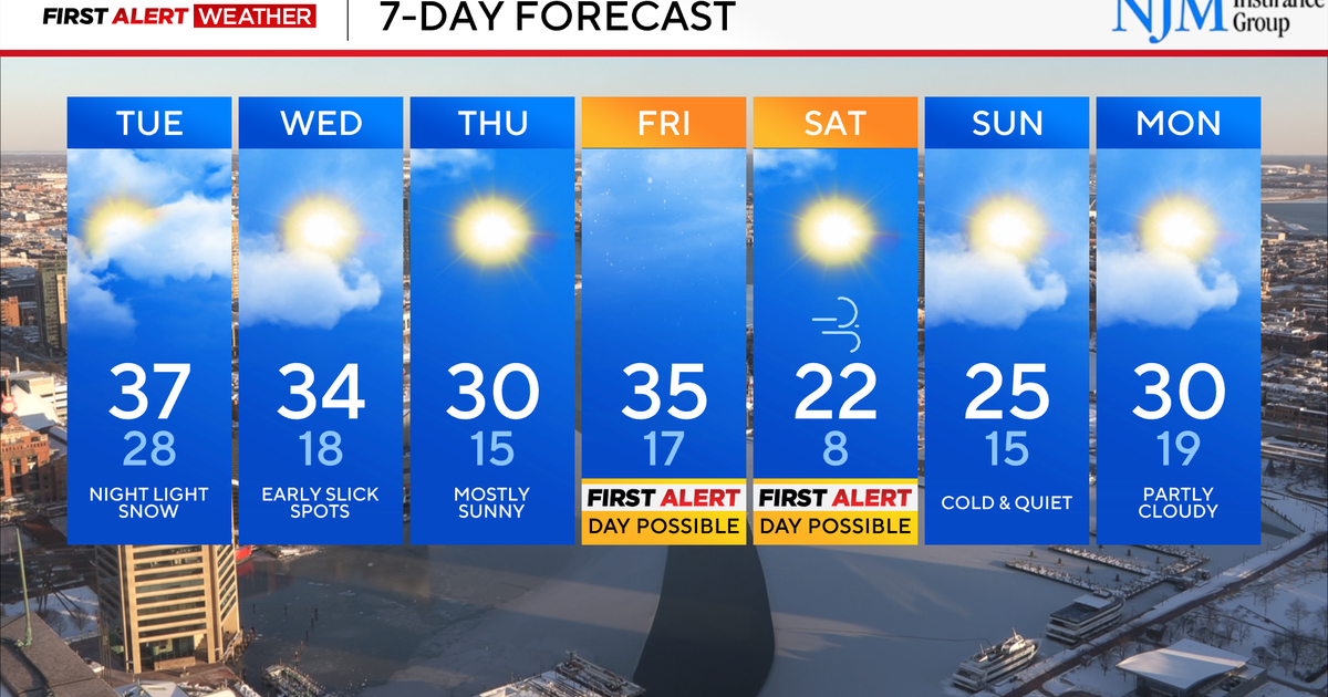 There are a couple chances of snow through the workweek in Maryland