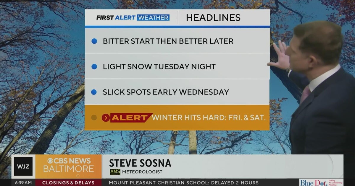 Cold start to the week in Maryland, light snow Tuesday night