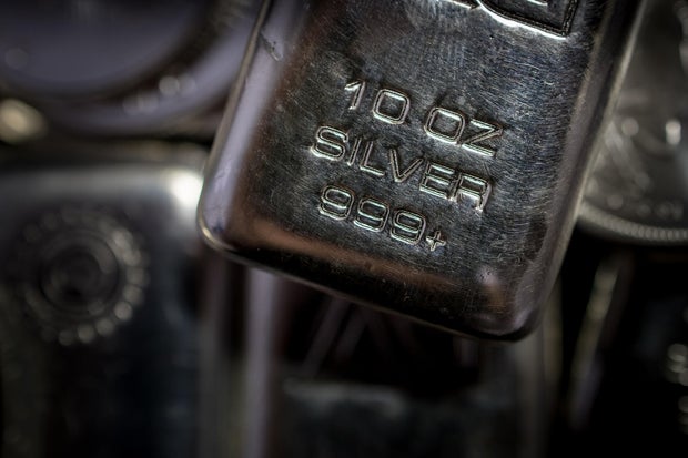 Close up of a 10oz Silver bullion bar 