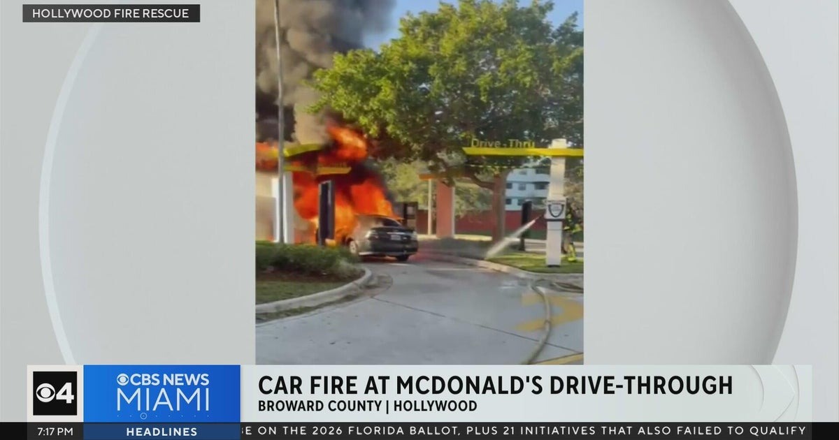 Hollywood firefighters battle dramatic car blaze at McDonald’s drive-thru