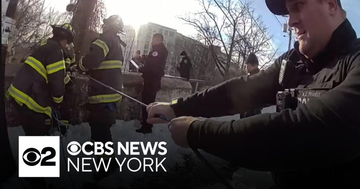 NJ Transit Police rescue man from icy ravine - CBS New York