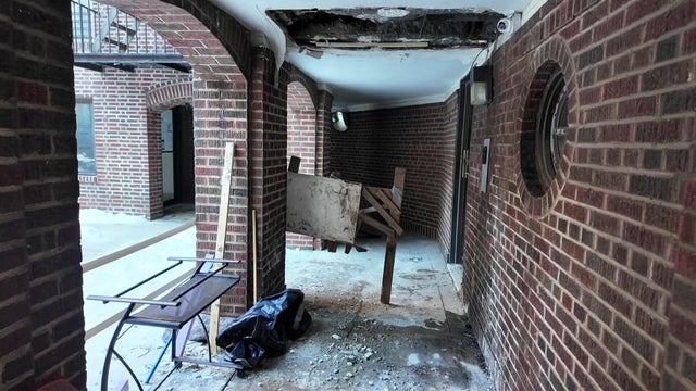 A collapsed ceiling at a Queens apartment complex 