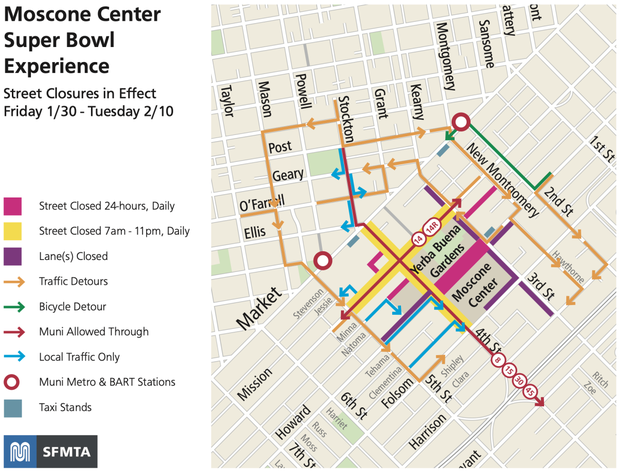 Road closures near the Moscone Center 