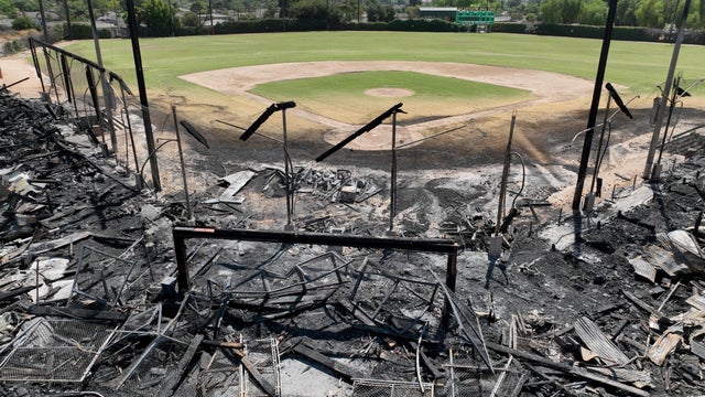 A beloved community baseball stadium used for scenes in the 1992 film "A League of Their Own" and other Hollywood movies was damaged in a fire late Thursday in Ontario, California. Flames tore through the wooden grandstand and other parts of historic Jay 