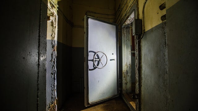 Bunker hosting nuclear weaponry with large blast proof armored door 