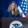 DHS Assistant Secretary for Public Affairs Tricia McLaughlin speaks at ICE Headquarters in Washington, D.C., on May 21, 2025. 