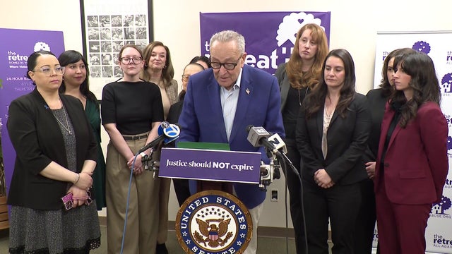 Sen. Chuck Schumer at a press conference with sex abuse advocates and survivors 