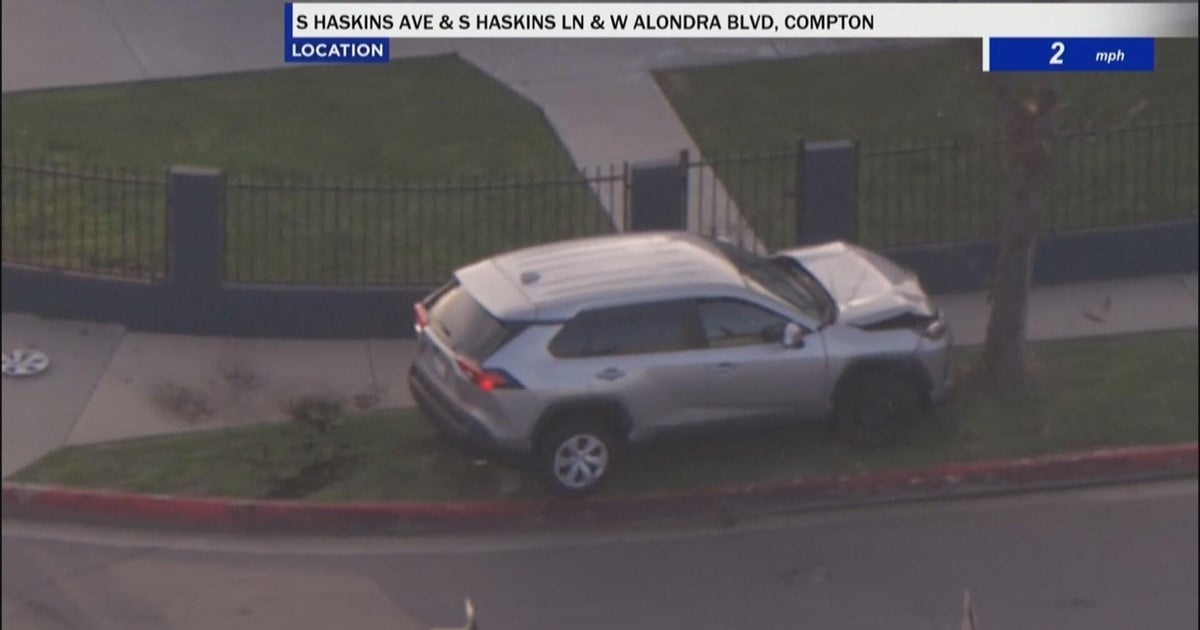 Carjacking suspect crashing into tree during LAPD pursuit in Compton