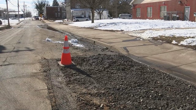 Scene of the water main break in Camden 