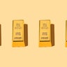 Pattern of 200-gram gold bars of 9.999 fineness, in a row, on a yellow background. Wealth, reserve, safe haven, inflation, GDP, finance, investment, monetary, rich and economy. 