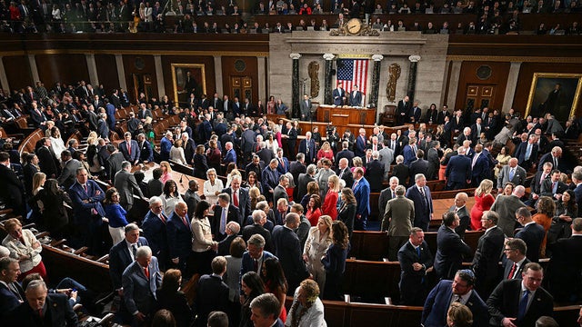 Members of Congress arrive for President Trump's State of the Union address in the House Chamber of the Capitol in Washington, D.C., on Feb. 24, 2026. 