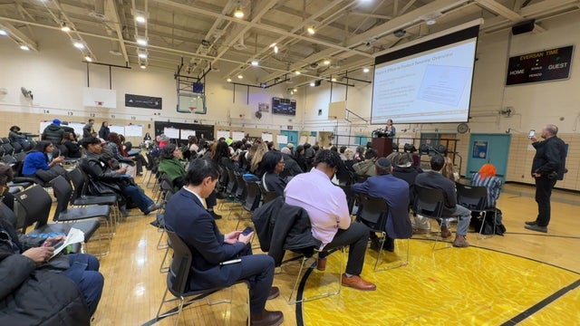 People attend Rental Ripoff hearing in school gym 