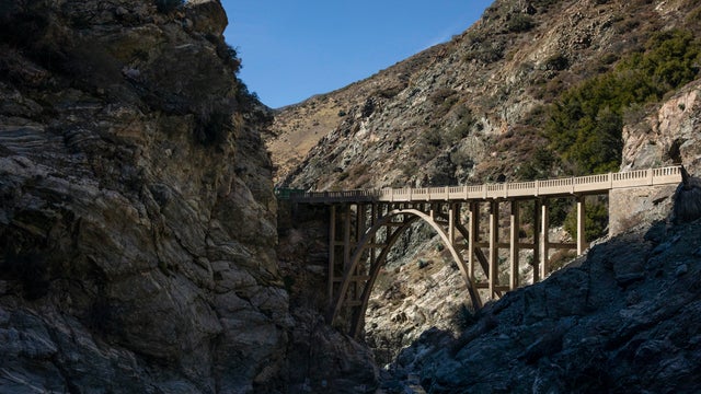 The Bridge to Nowhere crosses the East Fork of the San Gabriel River 