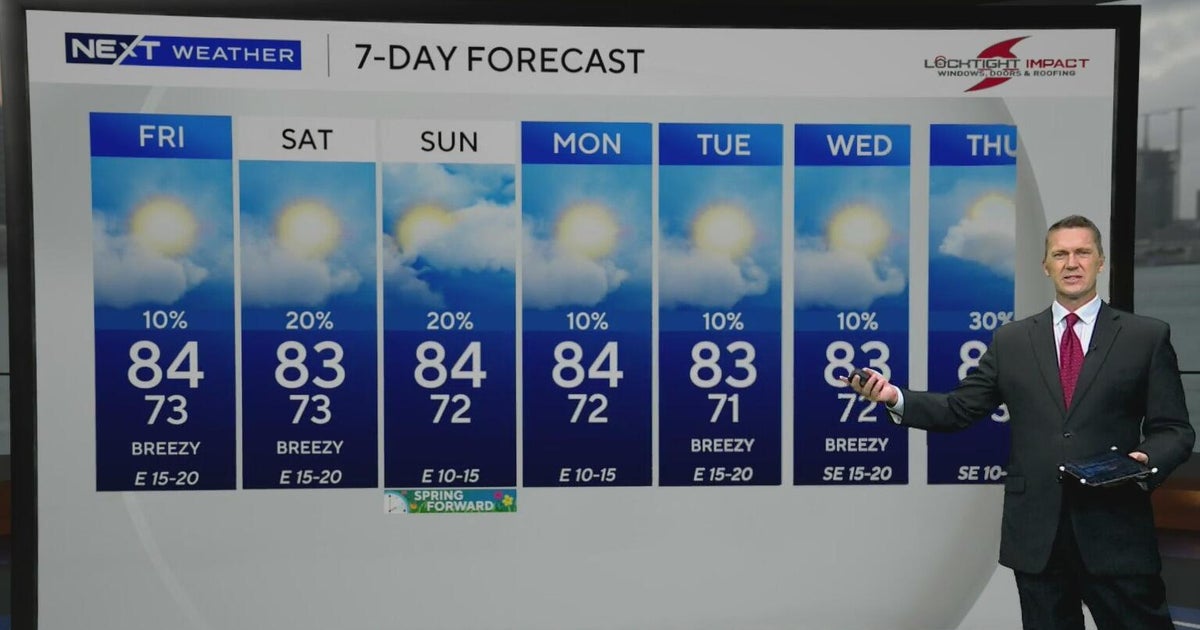 Warm, breezy temperatures continue in South Florida as clocks move forward for daylight saving