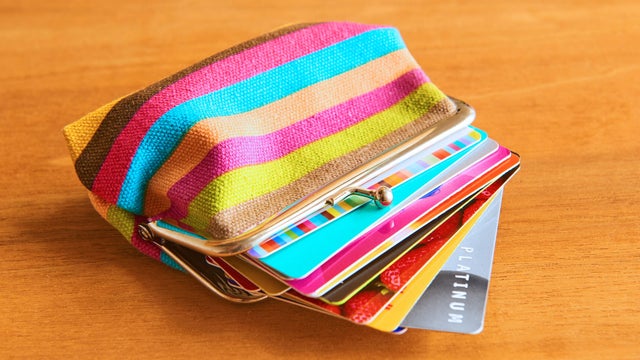 Credit cards in purse. 