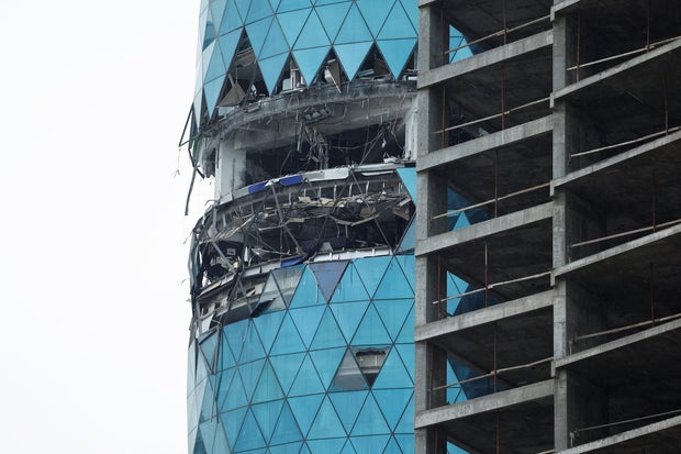 Aftermath of an attack by Iranian drone, in Seef, Manama 