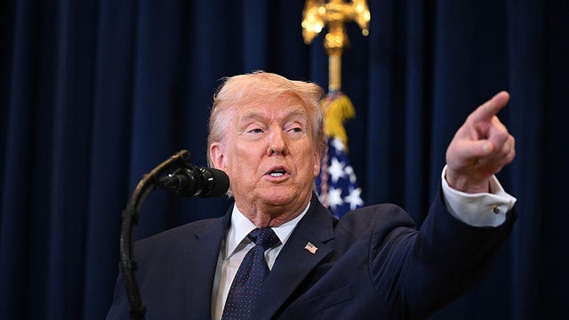President Trump speaks at a news conference in Doral, Florida, on March 9, 2026. 