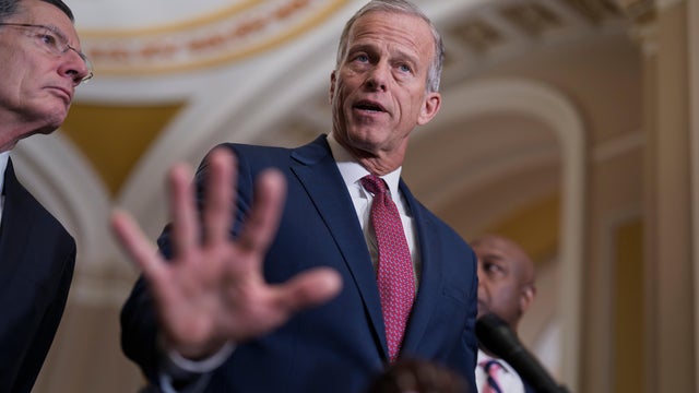 Senate Majority Leader John Thune speaks to reporters at the Capitol in Washington, D.C. on March 3, 2026. 