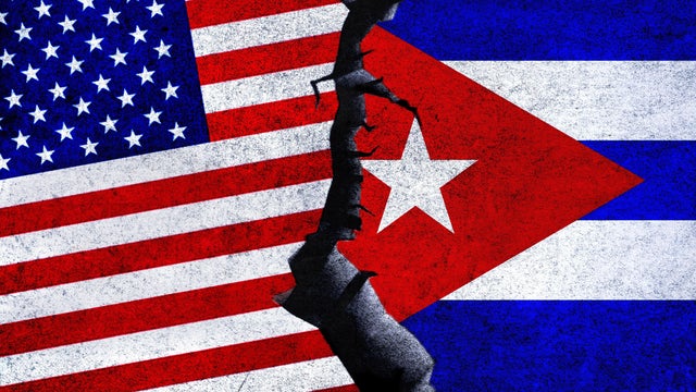 USA and Cuba flag together. USA Cuba conflicts 