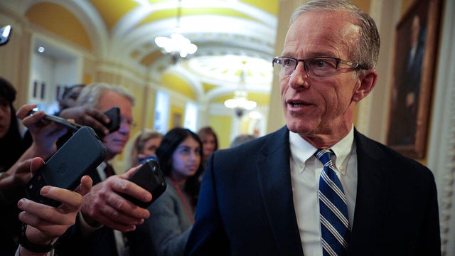 Senate Majority Leader John Thune speaks during a news conference following a weekly Republican policy luncheon at the U.S. Capitol on March 10, 2026 in Washington, D.C. 