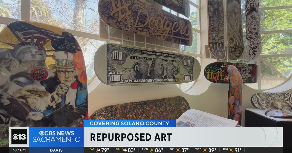 Prisoners artwork on repurposed skateboards displayed at Vacaville Museum