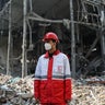 Red Crescent rescue team at the site of a building that was damaged by a strike, in Tehran 