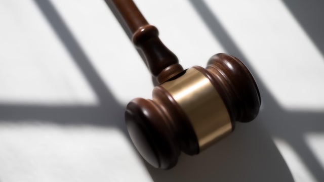 judge's traditional wooden gavel on white background & shadow detail 