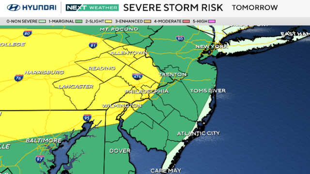 Severe storms threaten Philadelphia region Sunday afternoon 
