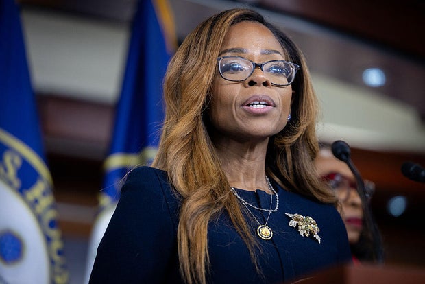 Rep. Sheila Cherfilus-McCormick speaks at a news conference at the U.S. Capitol on Jan. 22, 2026. 
