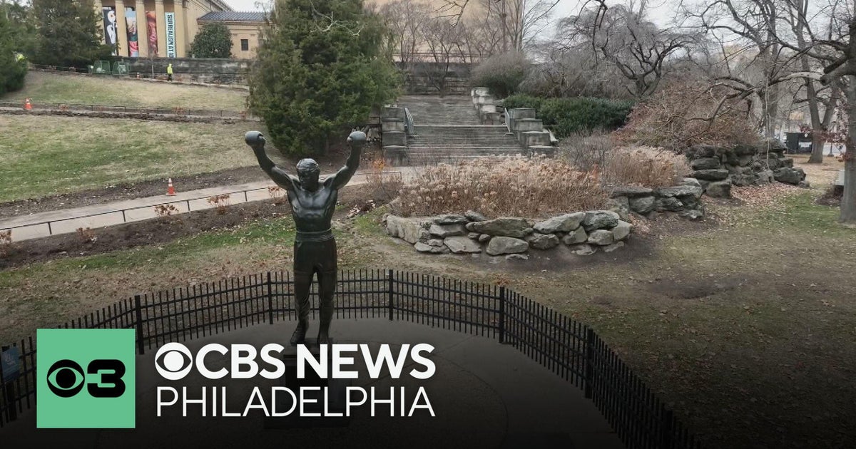 Workers prepare to move 1 Rocky statue outside Philadelphia Museum of Art