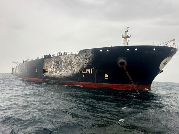 Damage to the Kuwait-flagged Al-Salmi crude oil tanker, following a reported strike