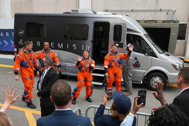 Artemis II astronauts board van to the launch site 